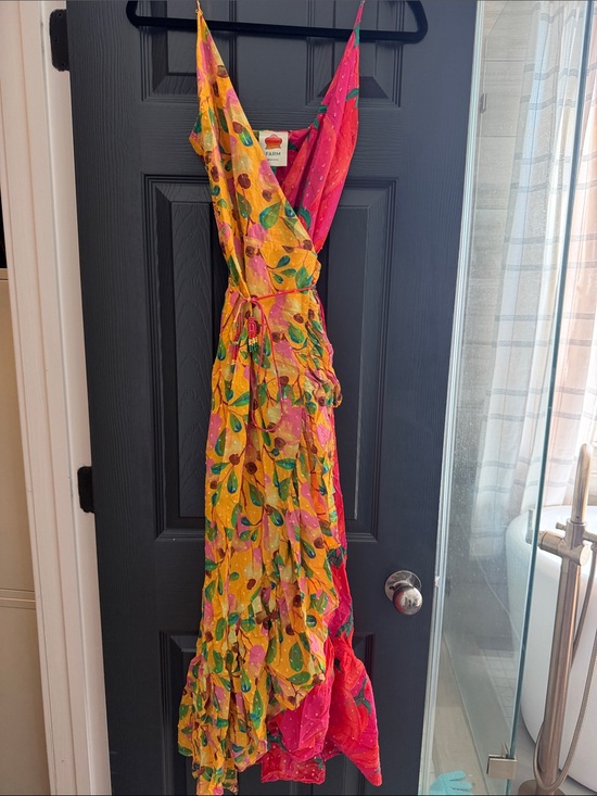FARM Rio Dresses & Skirts - Farm Rio - Yellow & Pink Color Block Chili Pepper Sleeveless Wrap Dress size XS